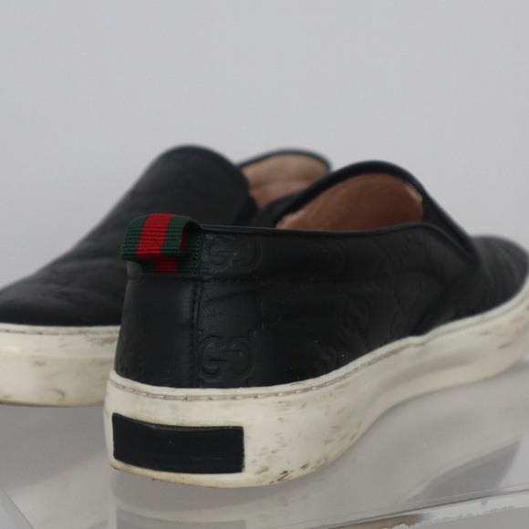 GUCCI BLACK LEATHER WEB LACE-UP LOW-TOP SNEAKERS - Picture 2 of 3